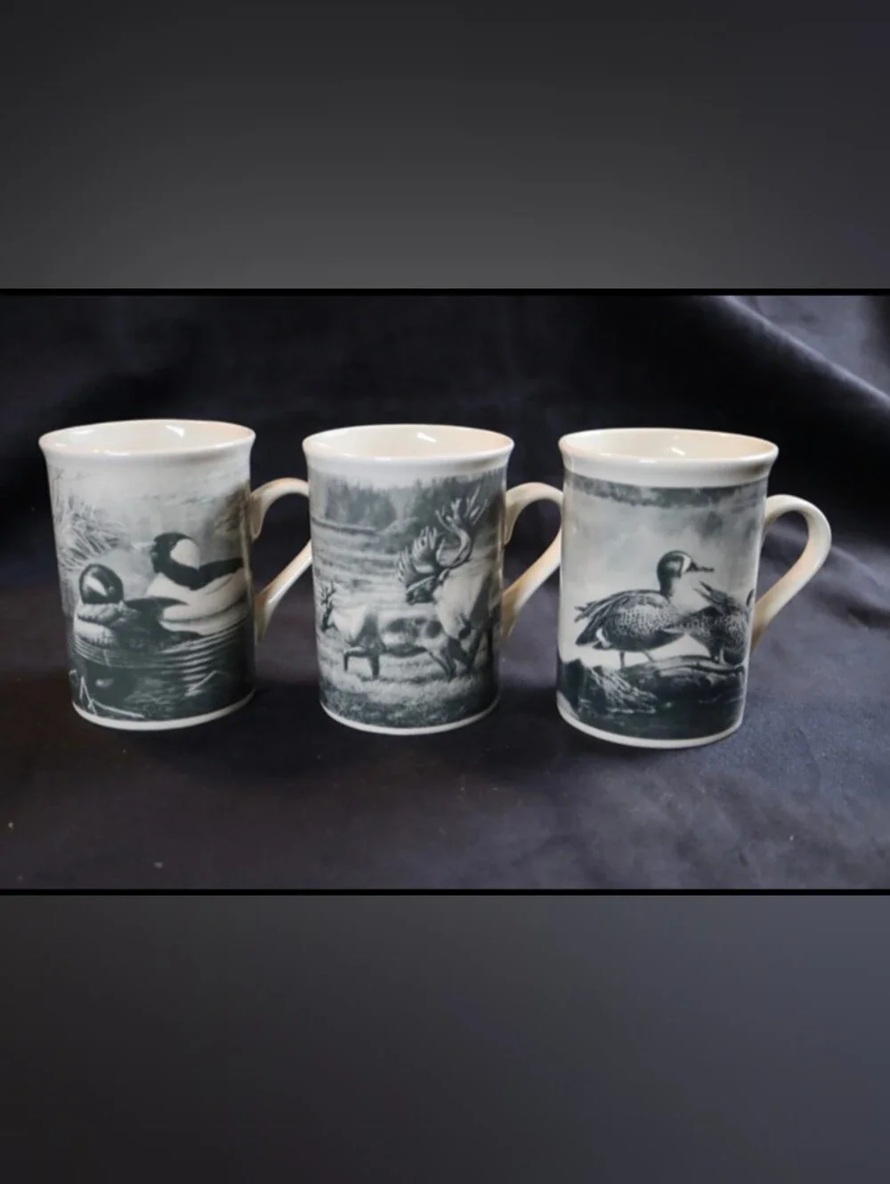 Vintage Field & Stream Collectible Coffee Mugs Set of 3 with Caribou & Ducks
